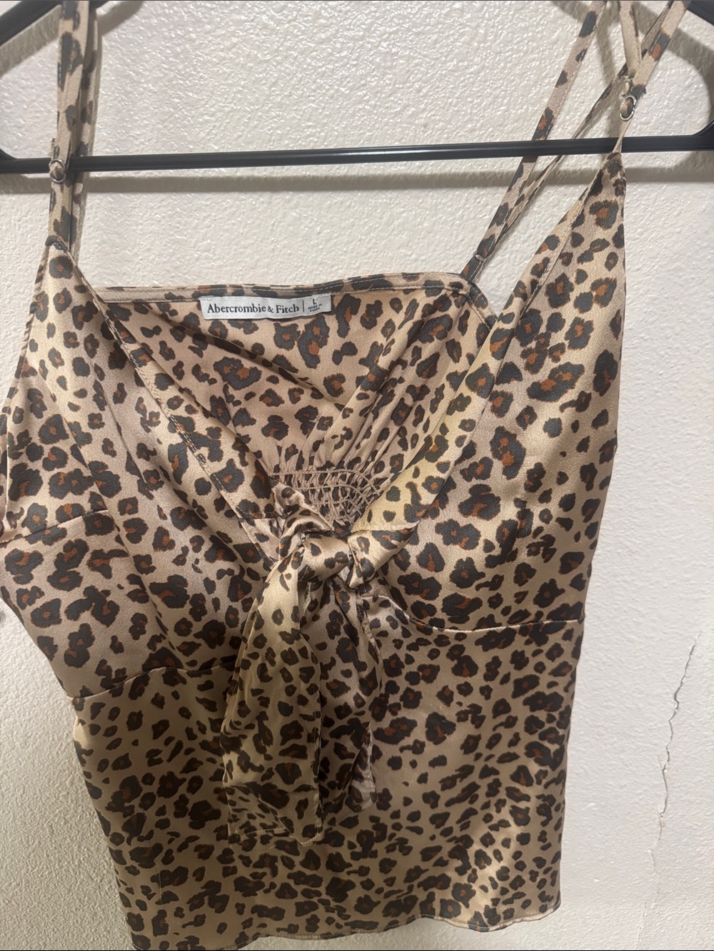 Abercrombie & Fitch Leopard Print Satin Cami in Tan and Brown